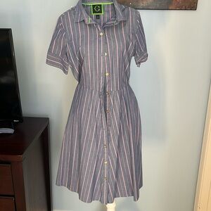 A line Button up blue and pink striped dress